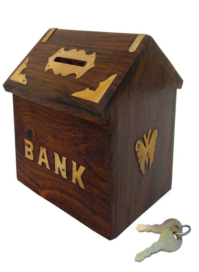 Giftoshopee Handicraft Sheesham Wooden Hut Shaped Piggy Bank/Money Bank Coin Bank (Brown) - Image 4